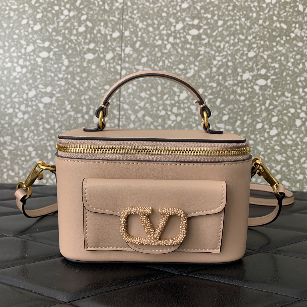 Valentino Garavani Loco Mini Box Bag in Apricot Calfskin Leather